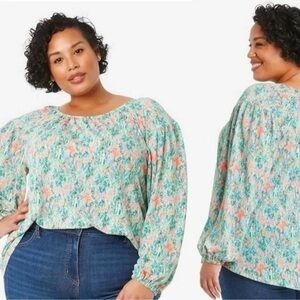 Ava & Viv Balloon Sleeve Blouse, Size 1X